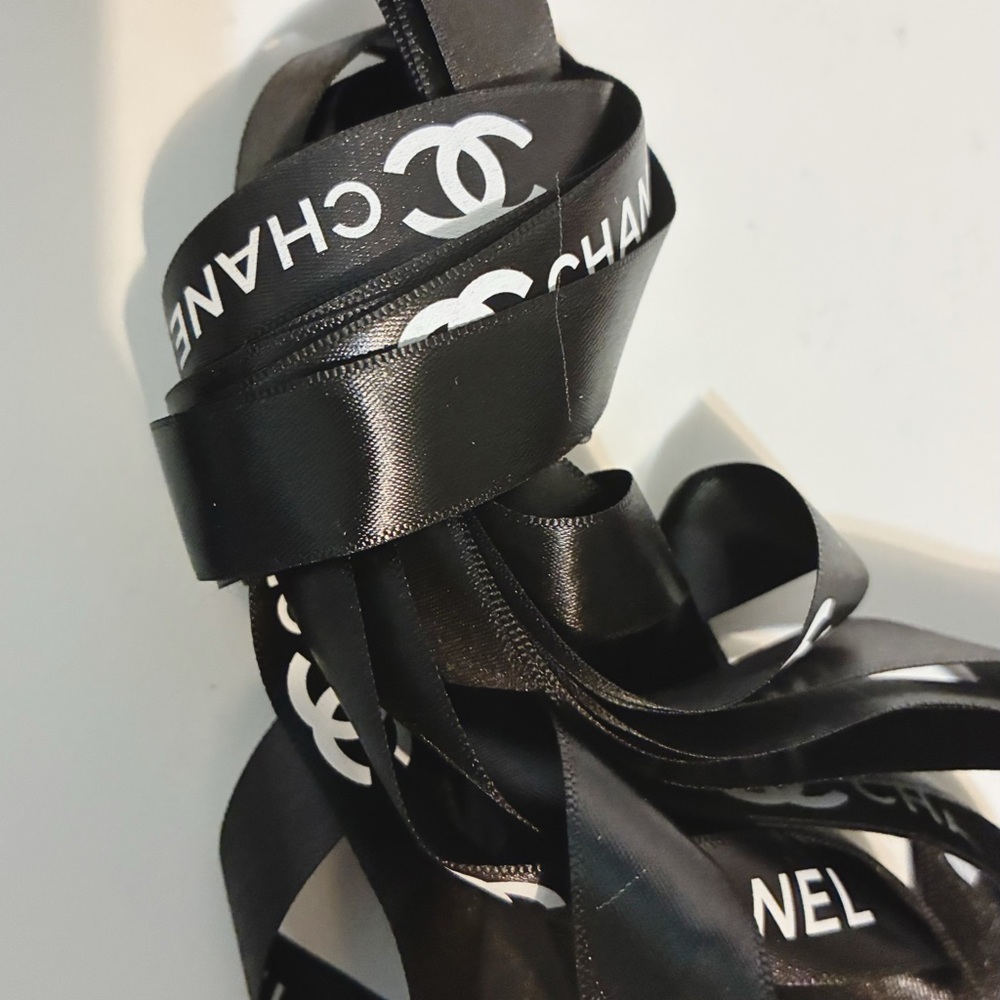 CHANEL Black and White Logo Ribbon
